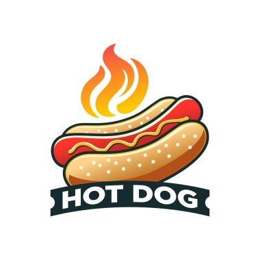 Hotdog logo vektör resimleme şablonu beyaz arkaplan, sıcak ateş