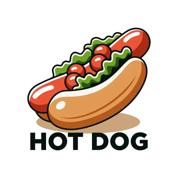 Sosisin üstünde domatesli Hotdog logo vektörü.
