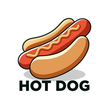Beyaz arkaplanda gölgesi olan hot dog logo vektör çizimi şablonu