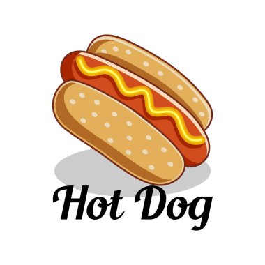 Beyaz arkaplanda gölgesi olan hot dog logo vektör çizimi şablonu