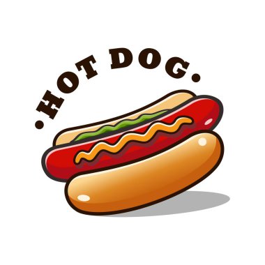 Beyaz arkaplanda gölgesi olan hot dog logo vektör çizimi şablonu