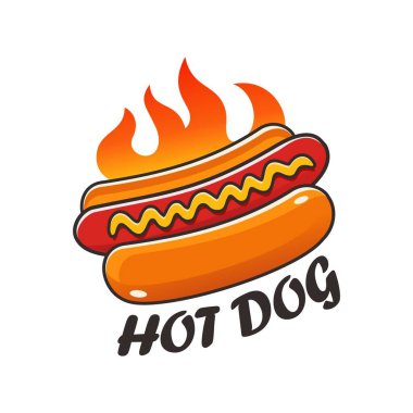 Beyaz arka planda yanan ateş ile hot dog logo vektörü
