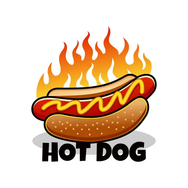 Beyaz arka planda yanan ateş ile hot dog logo vektörü