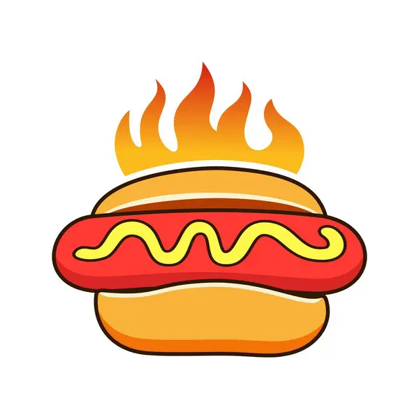 Beyaz arka planda yanan ateş ile hot dog logo vektörü