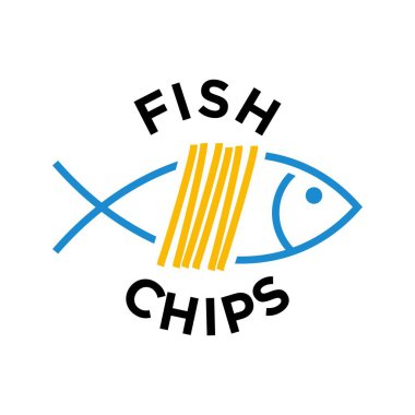 Balık ve patates kızartması logosu. Logo vektör çizim şablonu. Harf işareti. Tipografi harfleri sembolü