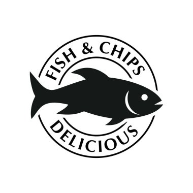 Balık ve cips logo vektör çizimi şablonu daire içinde