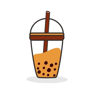 Beyaz arka planı olan köpüklü çay logosu vektörü. Sütlü çay. Gölgelerle