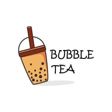 Beyaz arka planı olan köpüklü çay logosu vektörü. Sütlü çay. Gölgelerle