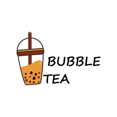 Beyaz arka planı olan köpüklü çay logosu vektörü. Sütlü çay. Gölgelerle