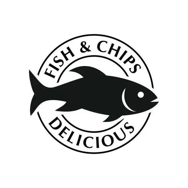 Balık ve cips logo vektör çizimi şablonu daire içinde