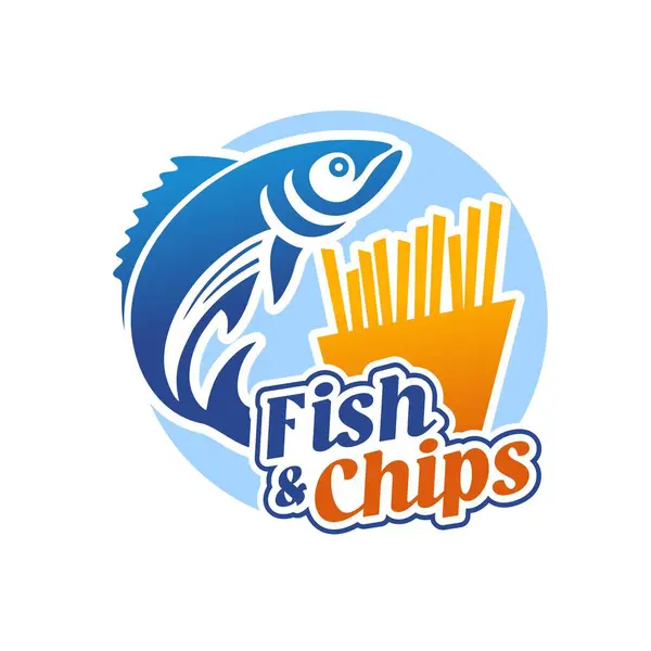 Balık ve cips logo vektör çizimi şablonu daire içinde