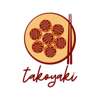 Lezzetli Japon takoyaki logo vektörü. Japon özel yemekleri.