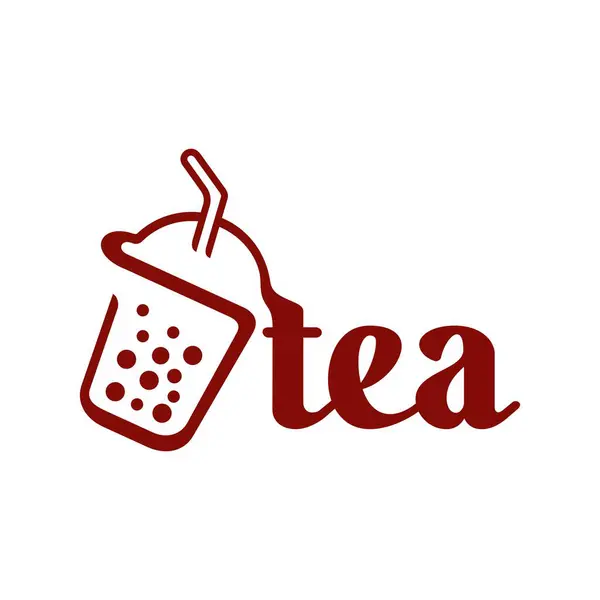 Köpüklü çay logosu vektör çizimi şablonu. Amblem köpüklü çay logosu. Vektör sanat illüstrasyonu. Beyaz arkaplanlı taze süt çayı.
