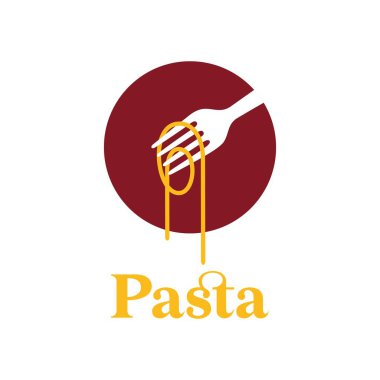 Dairesel olarak makarna logo vektör çizimi şablonu. Makarnanın sanat simgesi.