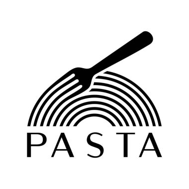 Pasta amblemi logo vektör illüstrasyon şablonu siyah beyaz. Makarnanın sanat simgesi.