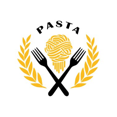 Pasta amblemi logo vektör çizim şablonu daire şeklinde. Lezzetli makarna