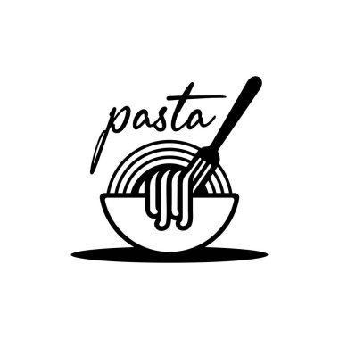 Pasta amblemi logo vektör illüstrasyon şablonu siyah beyaz. Makarnanın sanat simgesi.
