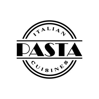 Pasta amblemi logo vektör illüstrasyon şablonu siyah beyaz. Makarnanın sanat simgesi.
