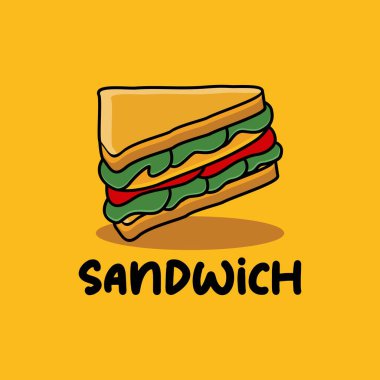 Sarı arkaplanlı sandviç logo vektör çizimi şablonu. Lezzetli.