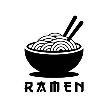 Ramen eriştesi logosu amblem vektör çizim şablonu siyah ve beyaz kasede