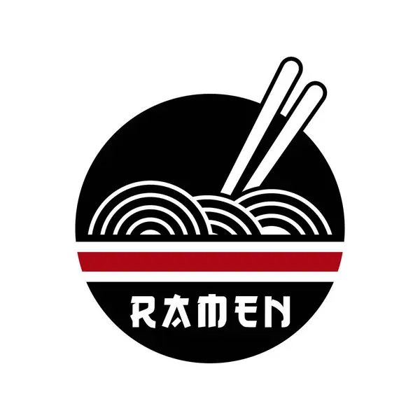 Ramen eriştesi logosu amblem vektör çizim şablonu siyah ve beyaz kasede