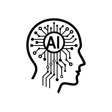 Yapay zeka logo vektörü. Beyin insan amblemi. Akıllı teknolojinin sanat simgesi