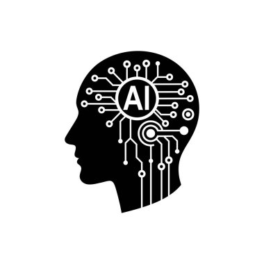 Yapay zeka logo vektörü. Beyin insan amblemi. Yapay zekanın resim simgesi