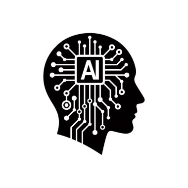 Yapay zeka logo vektörü. Beyin insan amblemi. Akıllı teknolojinin sanat simgesi