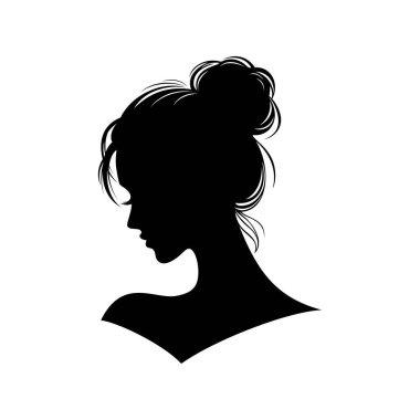 Bayan logo baş logosu tasarımı vektör çizim şablonu. Moda kız portreleri amblemi. Kadın yüzü çizilmiş.