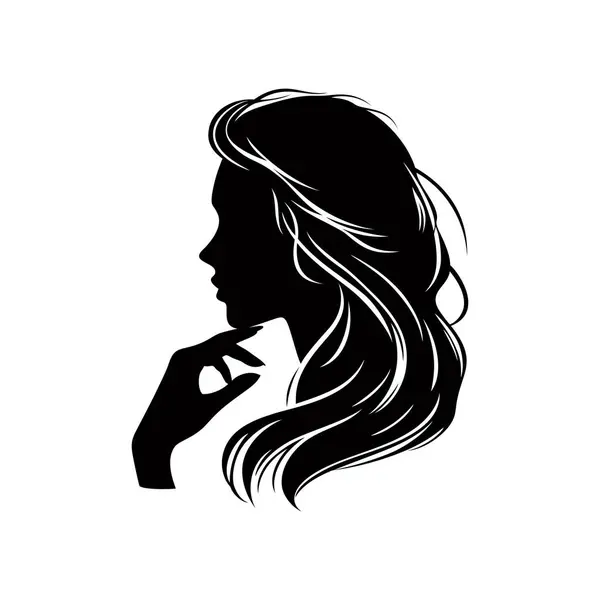 Bayan logo baş logosu tasarımı vektör çizim şablonu. Moda kız portreleri amblemi. Kadın yüzü çizilmiş.