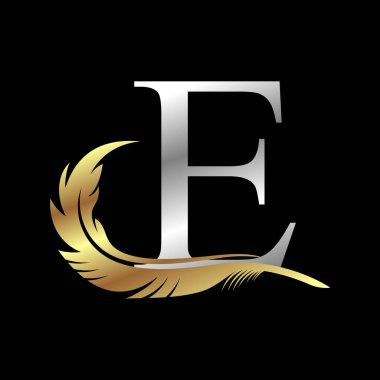 Tüylü gümüş harf vektör illüstrasyon şablonlu ilk logo siyah arkaplan