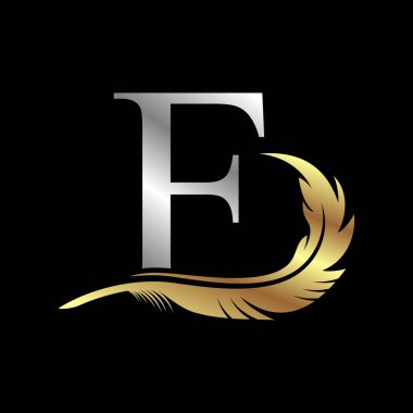 Tüylü gümüş harf vektör illüstrasyon şablonlu ilk logo siyah arkaplan