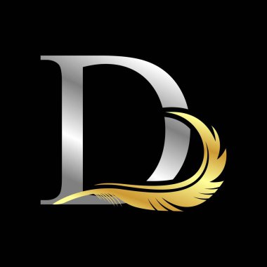 Tüylü gümüş harf vektör illüstrasyon şablonlu ilk logo siyah arkaplan