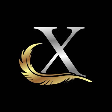 Tüylü gümüş harfli ilk logo vektör çizim şablonu X harfi