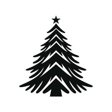 Noel ağacı logosu amblemi tasarım tasarımı. Siyah ve beyaz el çizimi. Noel işareti ve sembolünün sanat simgesi