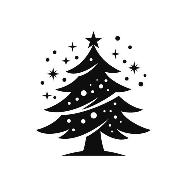Noel ağacı logosu vektör tasarımı. Siyah beyaz el çizimi. Noel simgesi ve karlı sembol