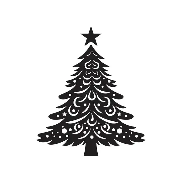 Noel ağacı logosu amblemi tasarım tasarımı. Siyah ve beyaz el çizimi. Noel işareti ve sembolünün sanat simgesi