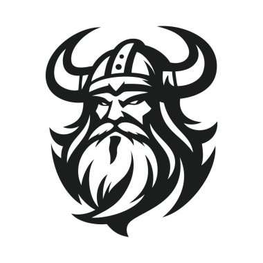 Viking baş logo vektör çizimi siyah ve beyaz şablon. Basit tasarım harfi