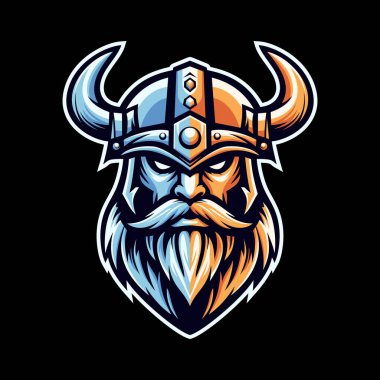 Viking baş logo vektör çizimi siyah ve beyaz şablon. Basit tasarım harfi