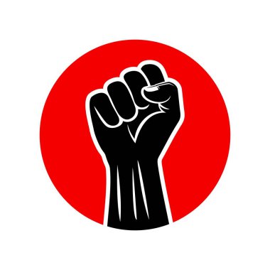 Çemberde yükseltilmiş yumruk el logo vektör çizimi şablonu