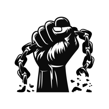 Demir zinciri tutan yükseltilmiş yumruk logosu vektörü