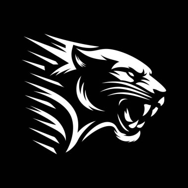 Kara panter logosu amblem vektör çizim şablonu. Basit bir sanat simgesi. Vahşi hayvanların siyah beyaz yapıştırması.