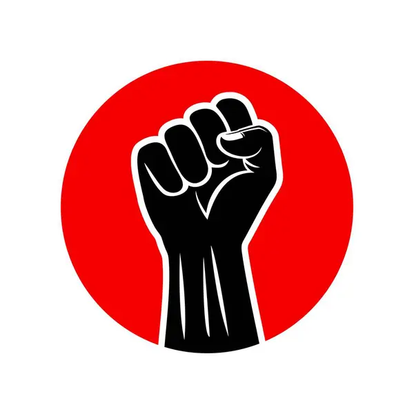 Çemberde yükseltilmiş yumruk el logo vektör çizimi şablonu