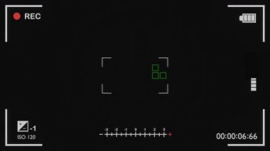 Frame border video recording theme template overlay black screen camera screen mockup focus green dot.