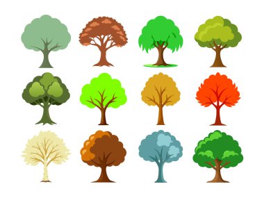 Yapay Ağaç vektör kümesi. Popüler türleri içeren yaprak döken ağaç vektörü kümesi.