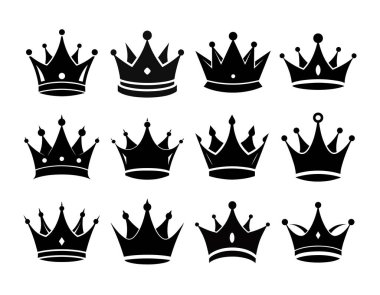  Crown siluet vektör eşsiz set koleksiyonu.