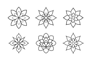 çiçek vektör simgesi. Beyaz arkaplanda taslak çizim logosu simgesi. vektör grafik kümesi.