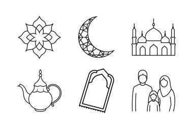 Bayram Mübarek ve Ramazan Kareem çizgi tasarımı için simge dizdiler