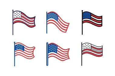 Amerikan bayrağı simgeleri hazır. düz dizayn. Amerika Birleşik Devletleri.