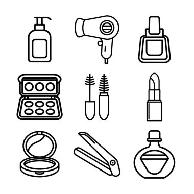 makyaj malzemeleri ve güzellik simgeleri seti